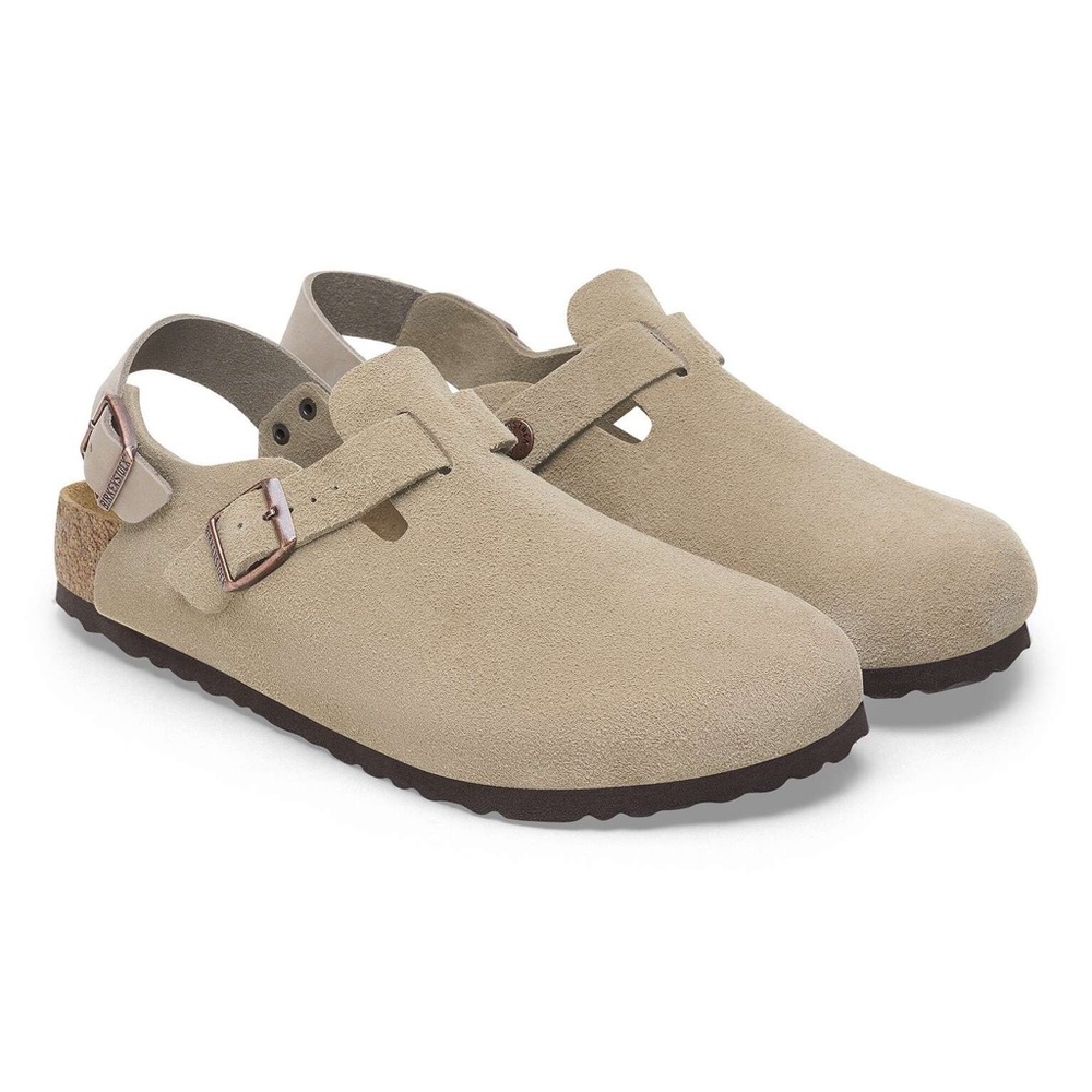 Birkenstock Beige Suede Clog Sandals with Backstrap